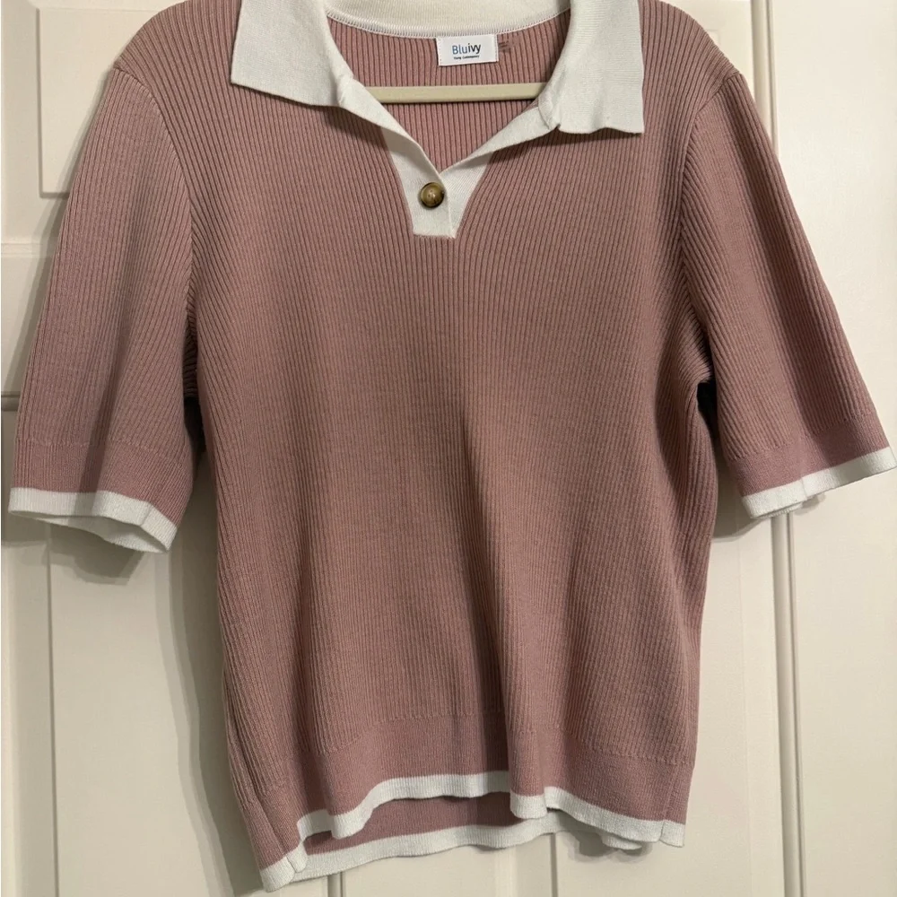 Bluivy Pink Short Sleeve Polo Top - Picture 2 of 4